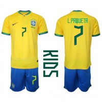Brasilien Lucas Paqueta #7 Heimtrikotsatz Kinder WM 2022 Kurzarm (+ Kurze Hosen)
